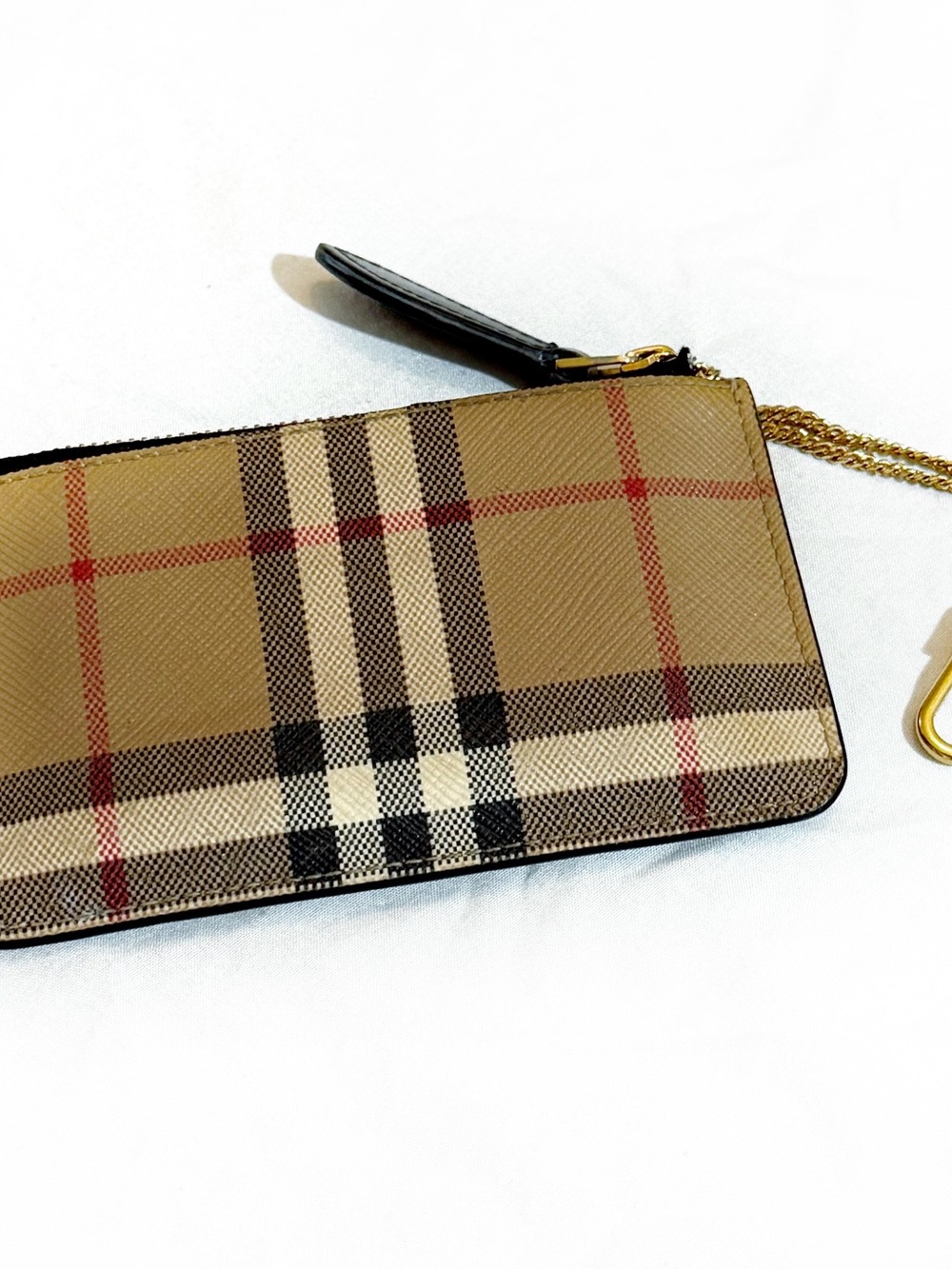 Burberry Keyring Card Holder Wallet Classic Burberry Pattern Gold Details